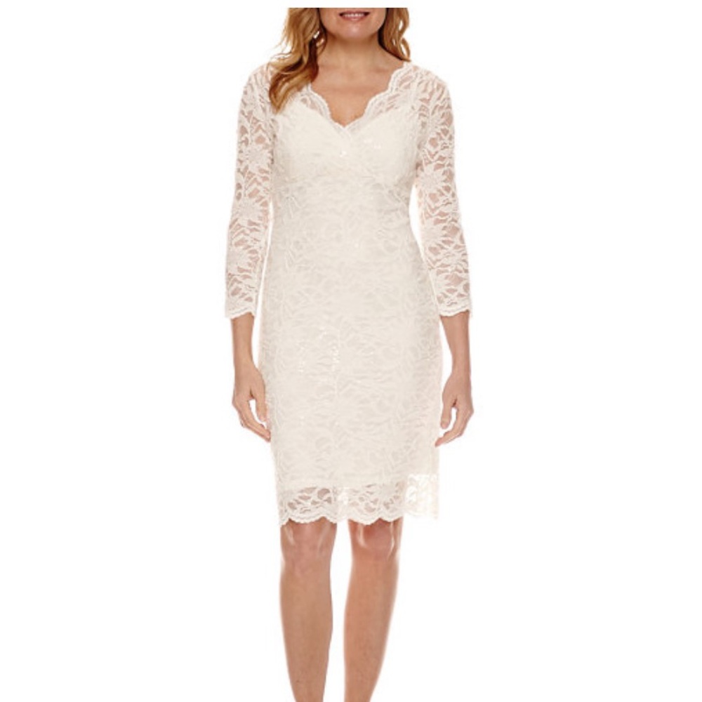 Ivory 3/4 Sleeve Lace Dress - Petite